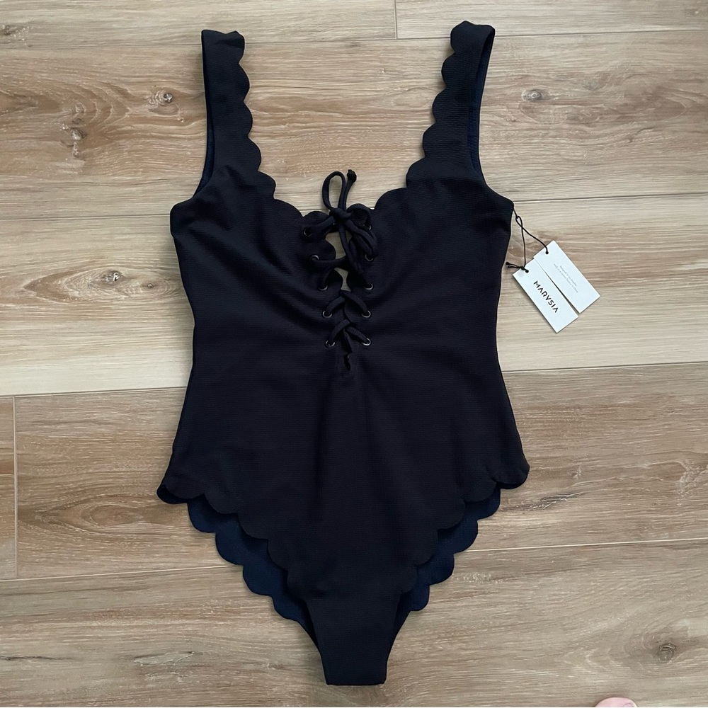 Marysia Palm Springs Tie Maillot in Black/Indigo M